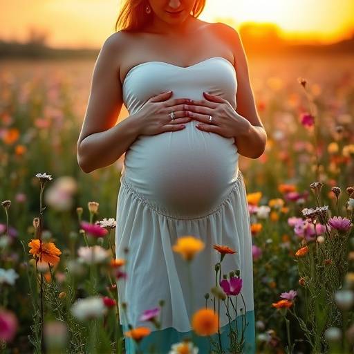 Ensaio gestante em locaäão externa, com a futura mamãe em um campo florido