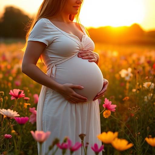 Ensaio gestante em locaäão externa, com a futura mamãe em um campo florido