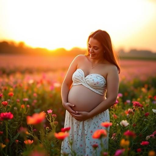 Ensaio gestante em locaäão externa, com a futura mamãe em um campo florido