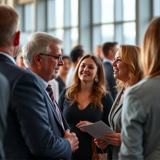 Evento corporativo com fotos espontâneas, pessoas conversando e rindo