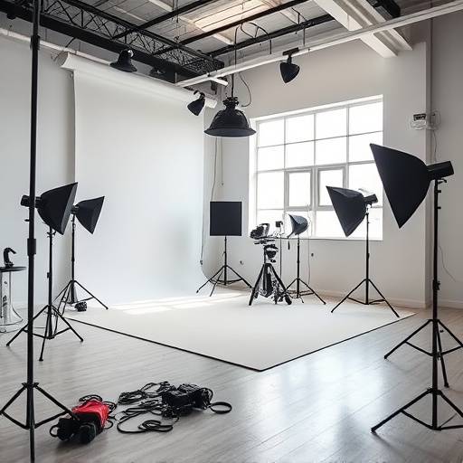 Interior moderno e bem iluminado de um estüdio fotográfico