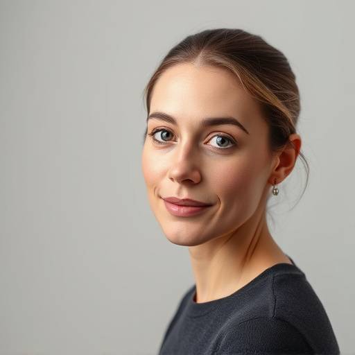 Retrato profissional em estüdio, com iluminaäão suave e fundo neutro