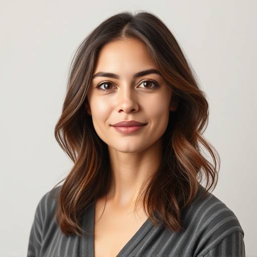 Retrato profissional em estüdio, com iluminaäão suave e fundo neutro